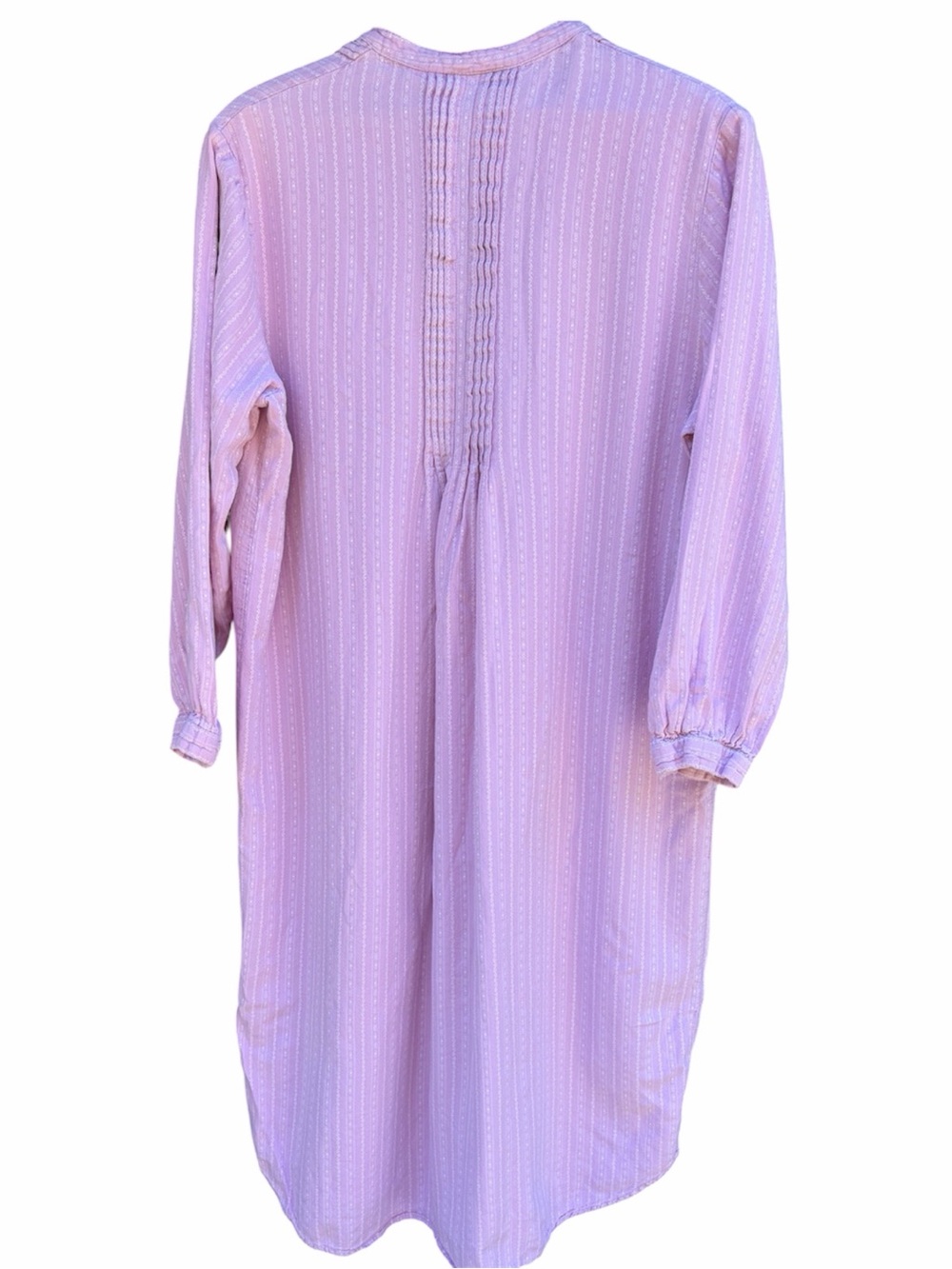 L.L. Bean Light Pink Dobby Striped Pintuck Flannel Nightgown. - Picture 2 of 8
